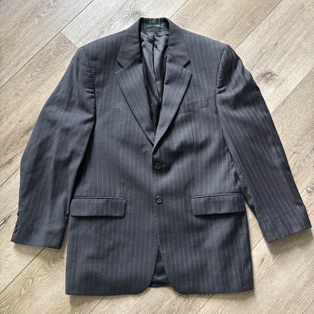 Ralph Lauren Blazer 38R Wool Sport Coat Suit Jacket Gray Pin Made in Canada #722